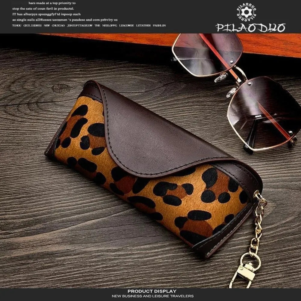 PU Leather Leopard Print Glasses Case – Lightweight Eyewear Pouch Eyewear Storage Case HIP Brown