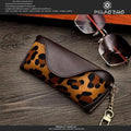 PU Leather Leopard Print Glasses Case – Lightweight Eyewear Pouch Eyewear Storage Case HIP Brown