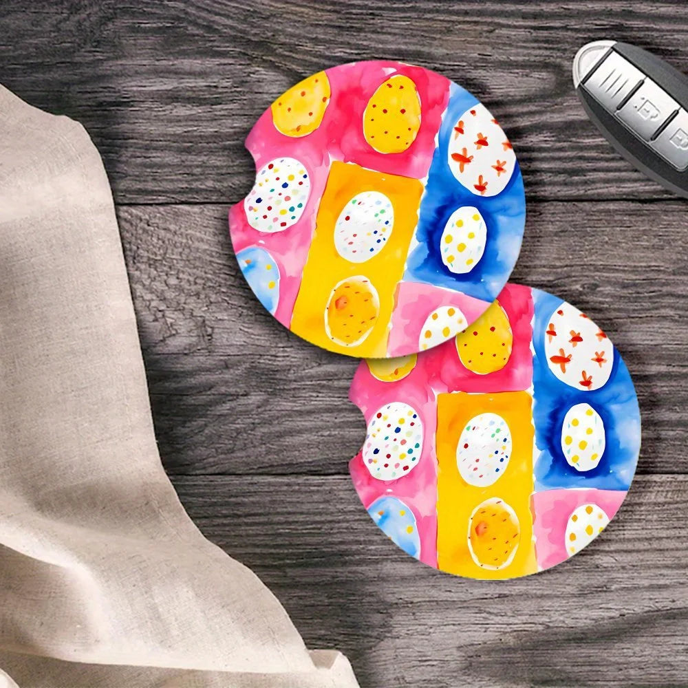 Easter Egg Car Coasters – 2-Piece Acrylic Set, Waterproof Car Coaster Set HIP