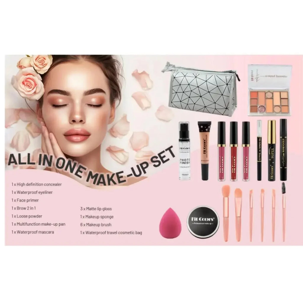 Fit Colors All-in-One Waterproof Makeup Kit – 16-Piece Set Complete Makeup Set HIP