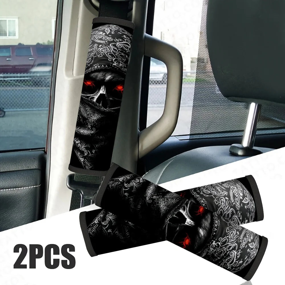 2-Pack Skull Bandana Car Seat Belt Covers – Shoulder Strap Pads Seat Belt Cover HIP