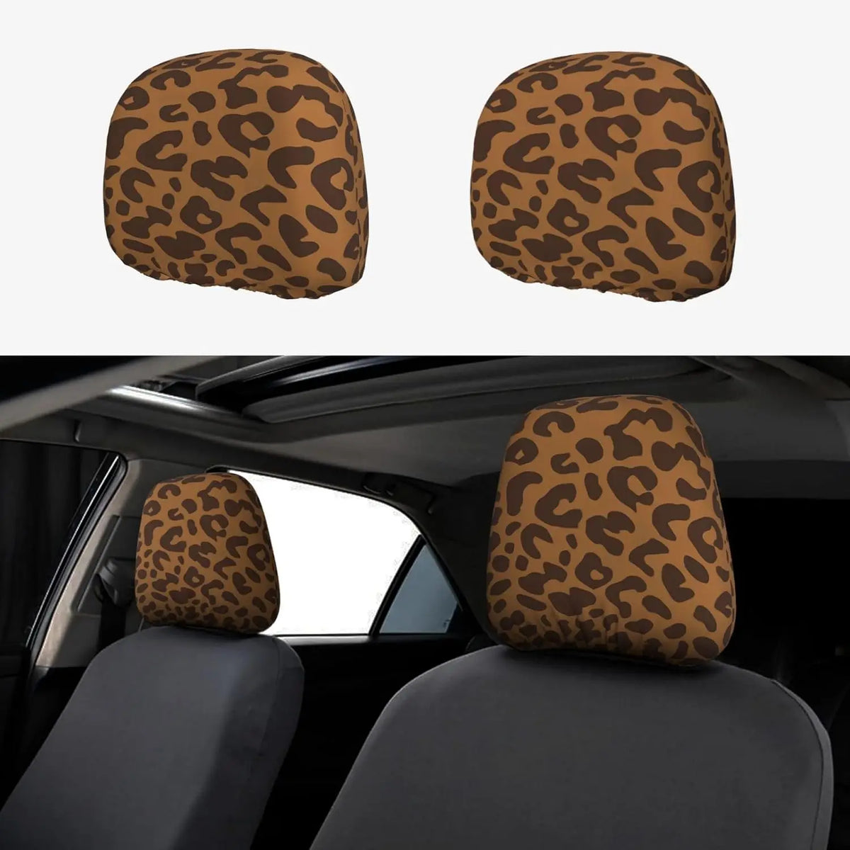 Brown Leopard Car Headrest Covers – Universal Fit, 2 Pack Car Headrest Cover HIP 1
