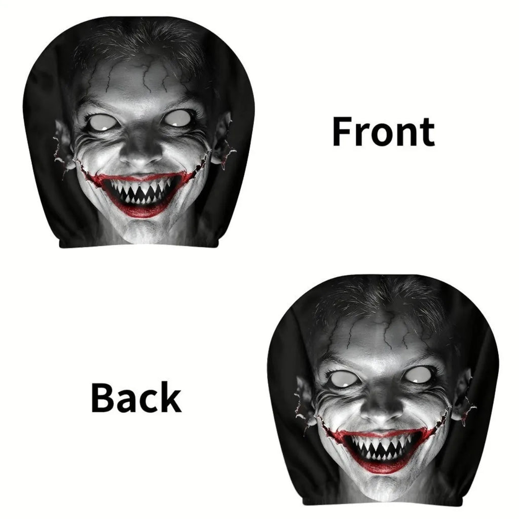 2-Pack Horror Portrait Car Headrest Covers | Fun Seat Protectors Car Headrest Cover HIP black