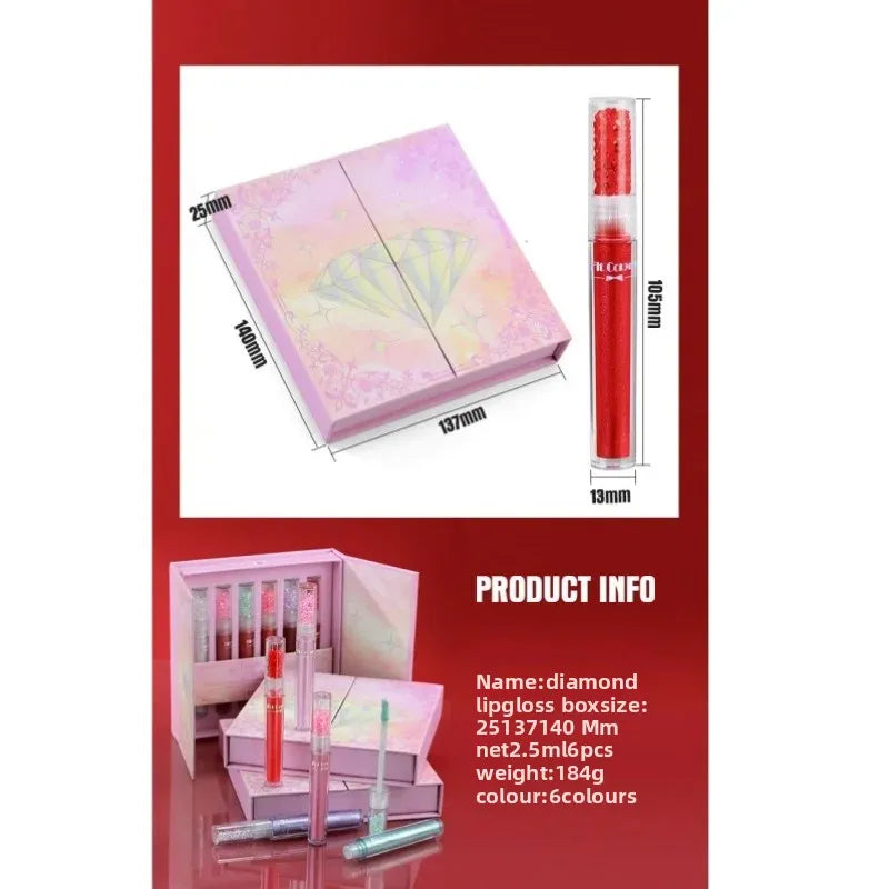 Fit Colors Diamond Lip Gloss Set – 6 Shades, Gift Box Lip Gloss Gift Set HIP