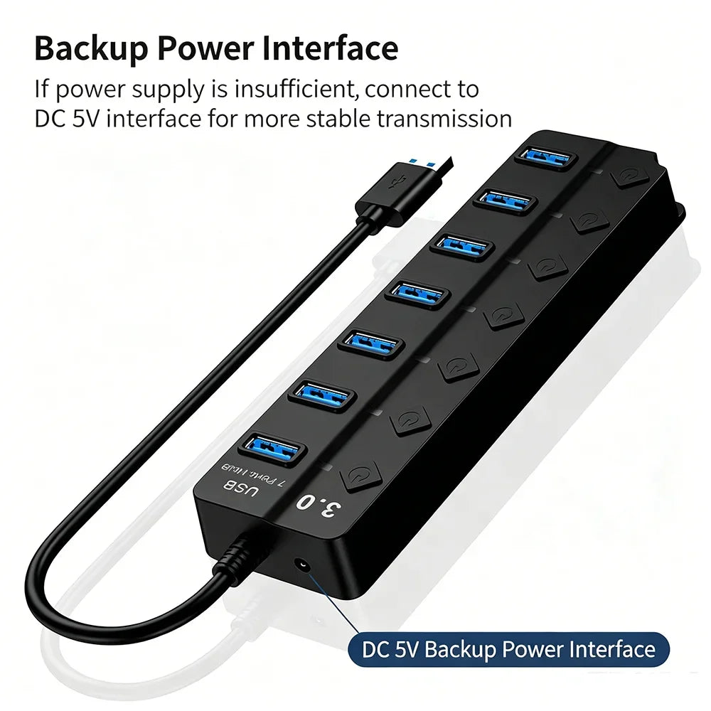 KEBIDUMEI USB 3.0 Hub 4 & 7 Port – Individual On/Off Switches USB Hub HIP