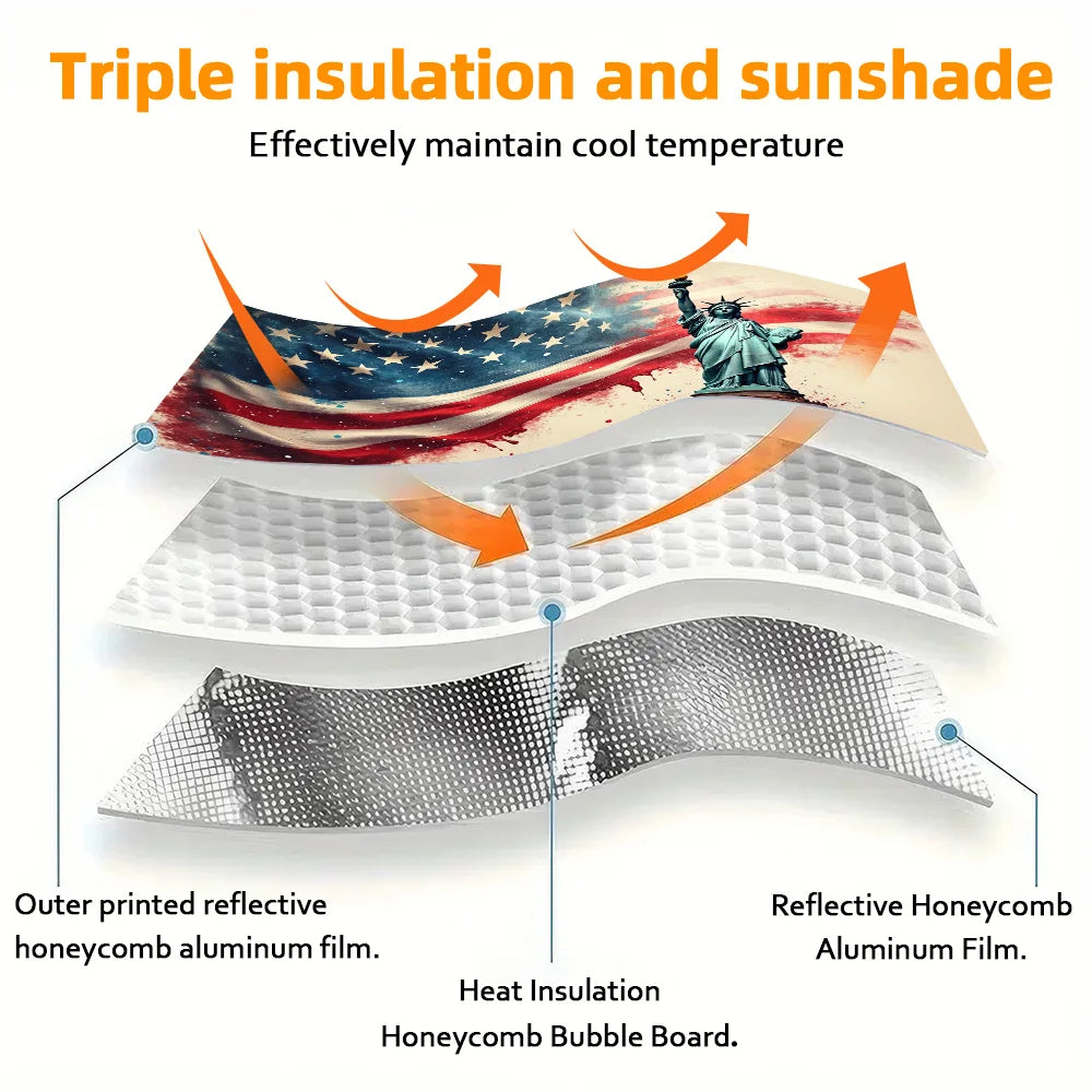 Patriotic Car Sunshade – Vintage Flag & Statue of Liberty Car Windshield Sunshade HIP