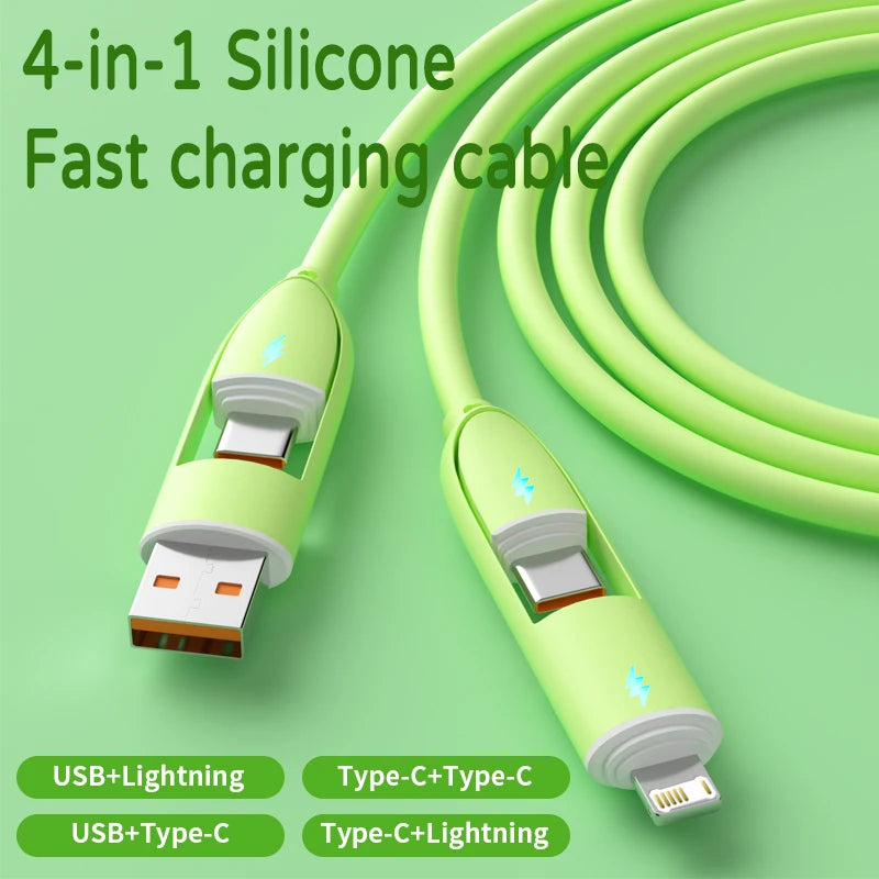 66W Charging Cable Four in One Pd Liquid Tablet Flash Charging Suitable for iPhone, Huawei, Xiaomi Fast Charging Data Cable HIP