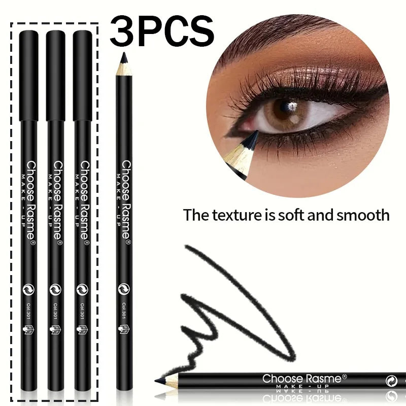 1/3Pc High Pigmented Eyeliner Pencil Black Wooden Eyeliner Eyebrow Pencil Hard Refill Smooth Black Long-Lasting Cosmetics Makeup HIP 3PCS