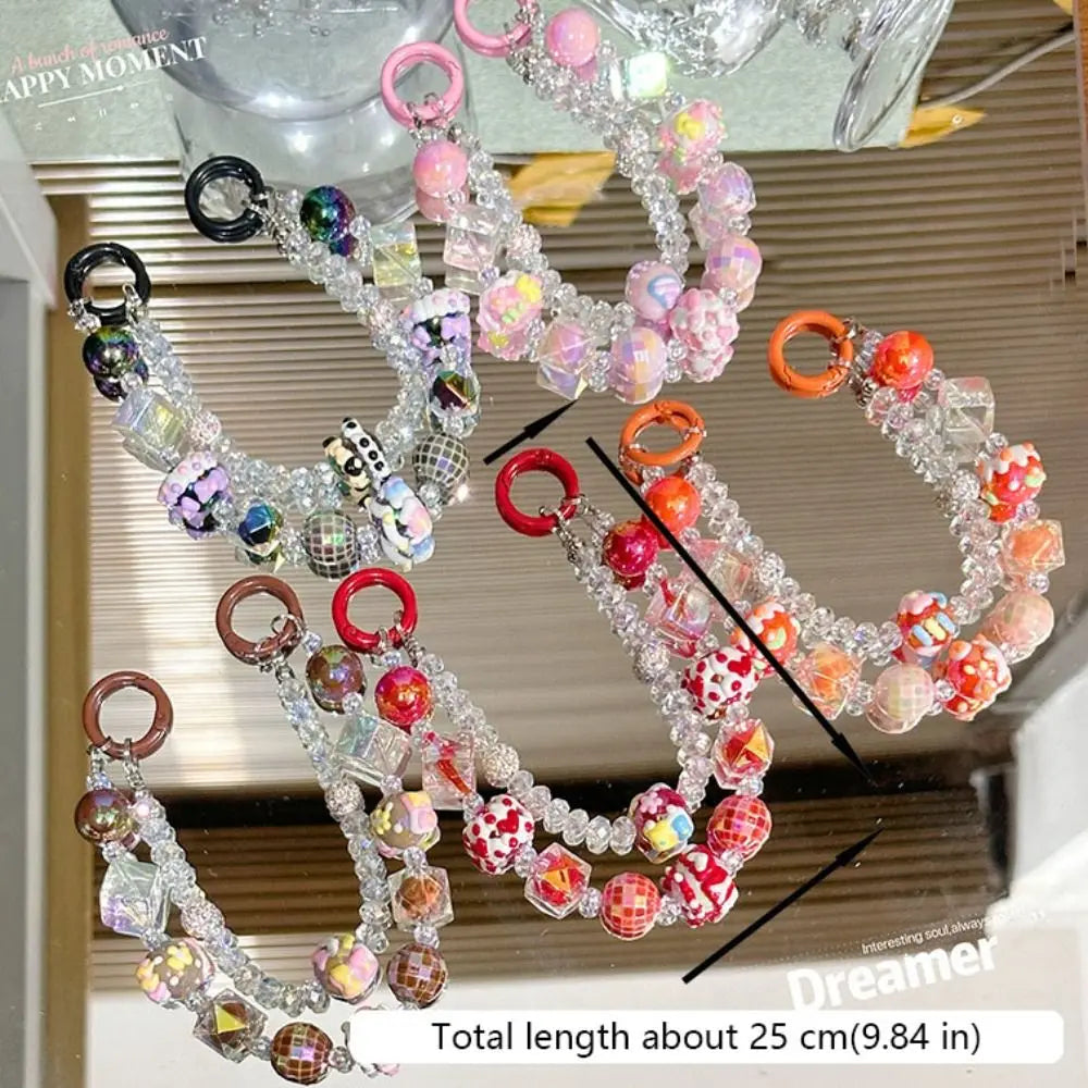 Cube Beaded Phone Strap – Hand-Painted Glass Charm Keychain Phone Charm Strap HIP