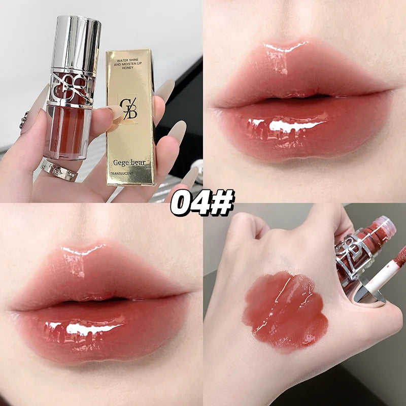 Clear Glass Gray Coffee Shine Lip Gloss Mirror Watery Moisturize Plumper Long Lasting Lip Tint Juicy Lip Oil Gloss Stain Makeup HIP 04