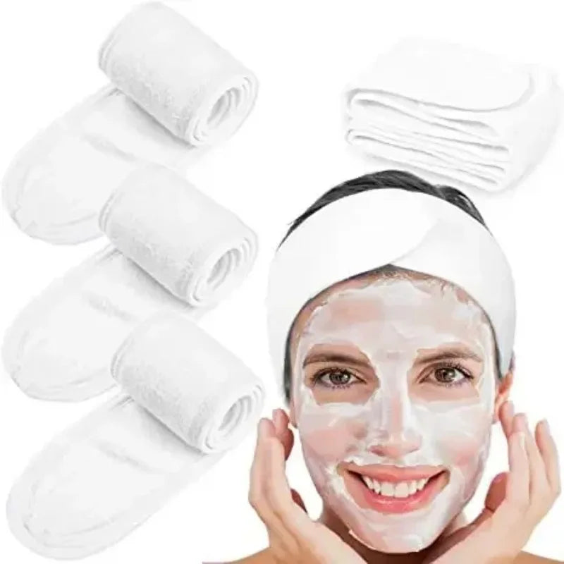 Women's Adjustable Wide Spa Headband – Soft Toweling Hair Band Spa Hair Headband HIP C683-white 3pcs