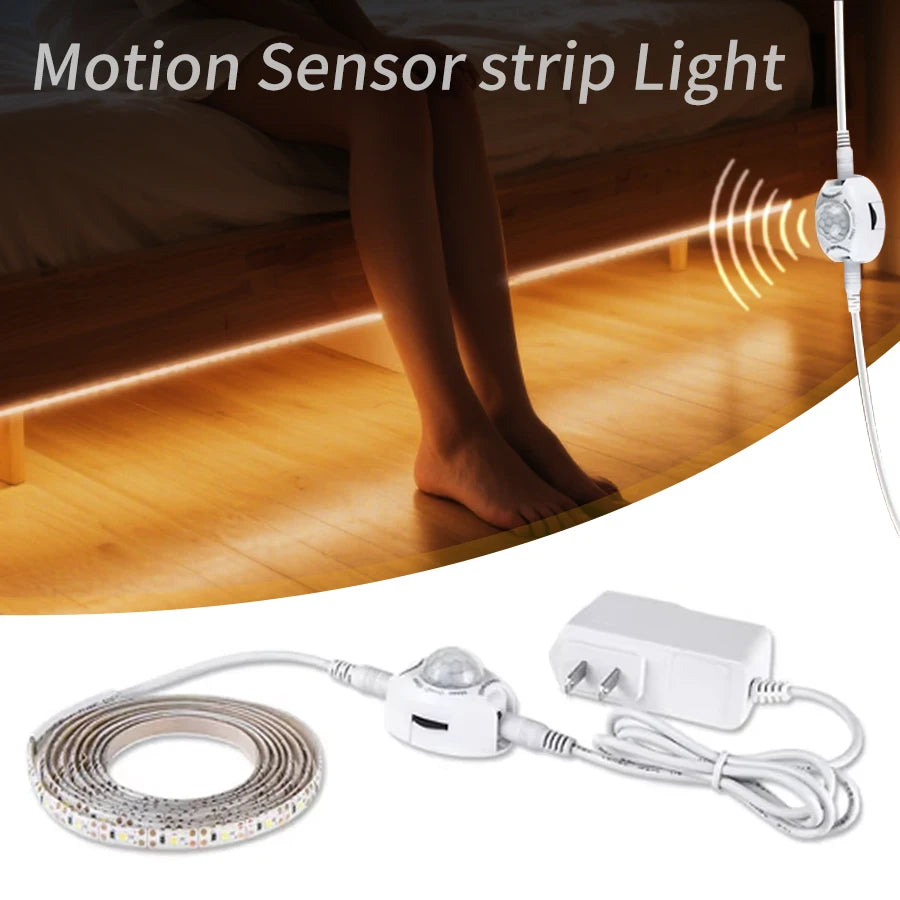 12V PIR Motion Sensor LED Strip Lights Auto On/Off Stairs Wardrobe Kitchen Closet Backlight 1M-5M Waterproof Under Cabinet Light HIP
