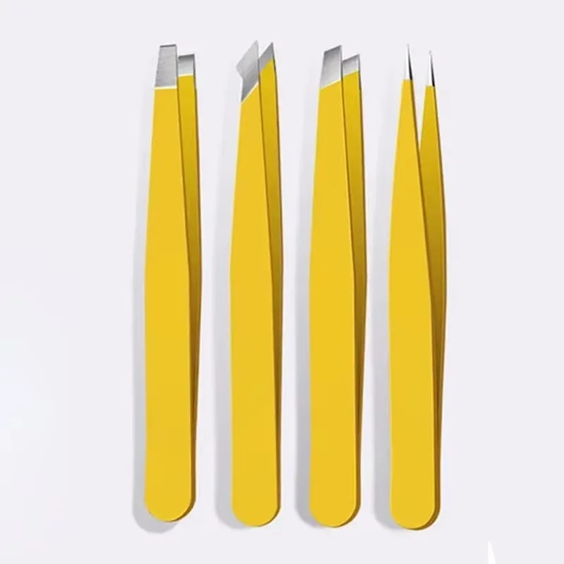 4-Piece Stainless Steel Precision Eyebrow Tweezer Set Eyebrow Tweezer Set HIP C518-yellow 4pcs