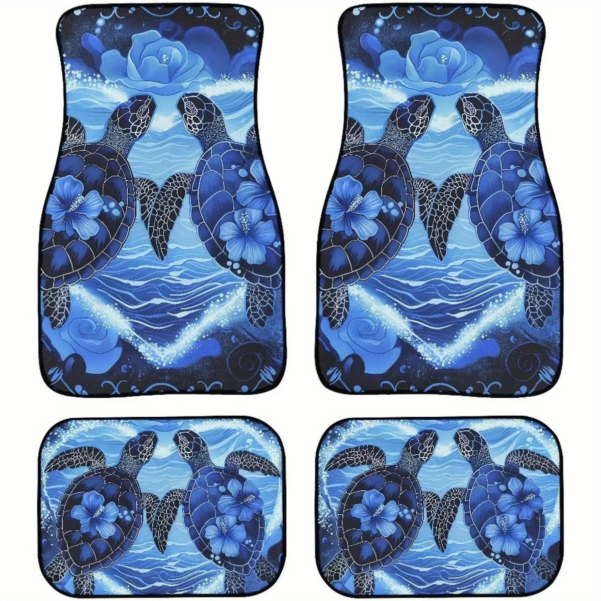 Turtle Flowers Car Floor Mats – 4-Piece All Weather Set Car Floor Mats HIP black