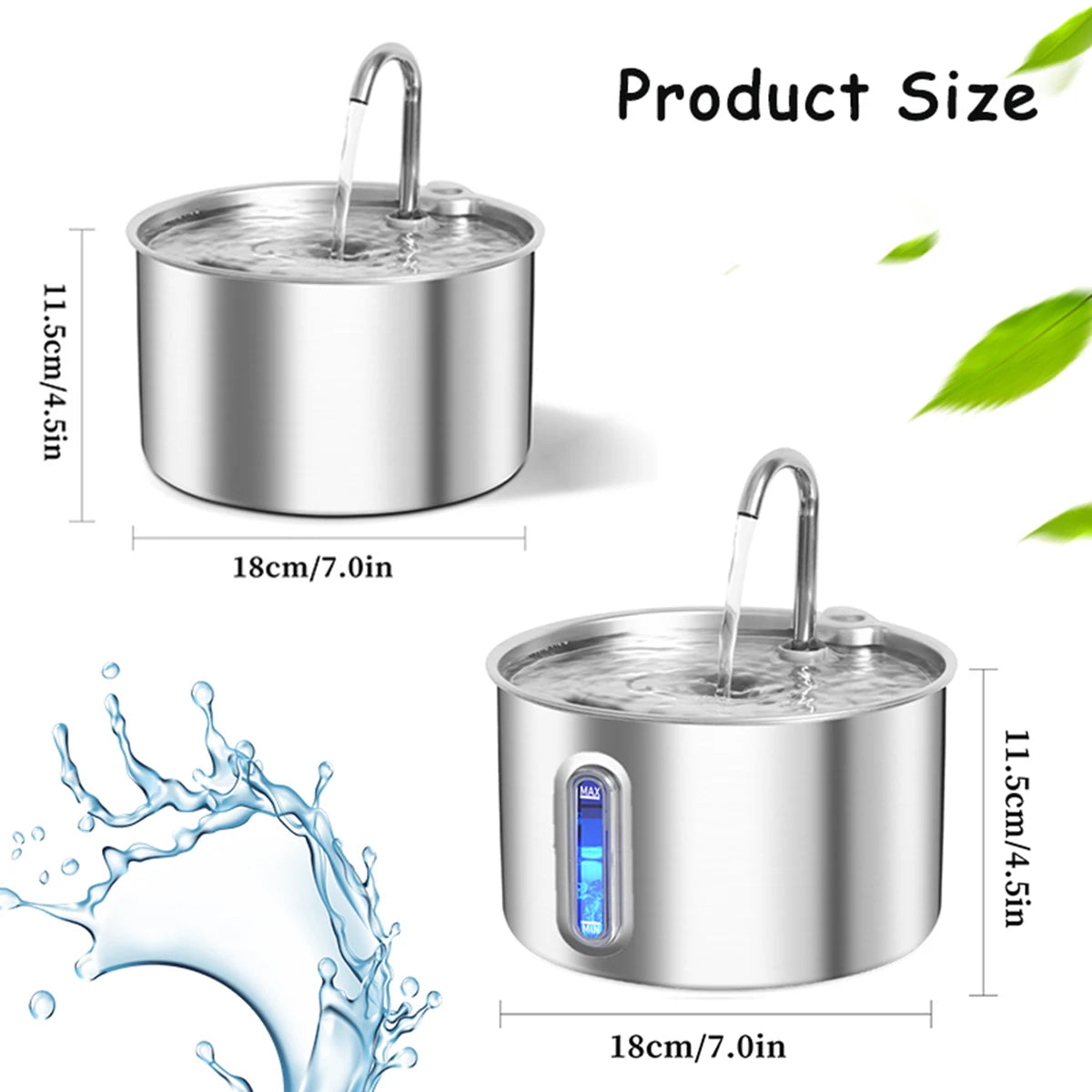 Cat Water Fountain, 2.2L/74oz Stainless Steel Automatic Pet Drinking Fountain with 3/9 Replacement Filters, Ultra-Quiet Design HIP