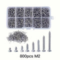 800PCS M2 Self Tapping Cross Screw Combination Kit Carbon Steel Countersunk Head Screws for Metal Plastic Wood DIY HIP 800pcs M2