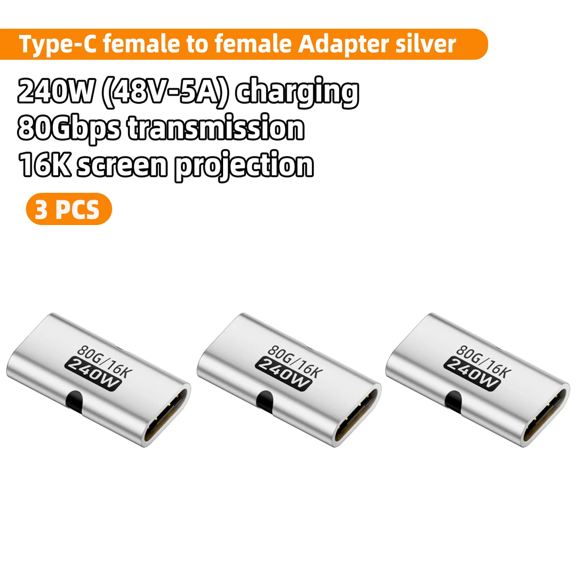 USB-C Female to Female Adapter PD 240W 80Gbps 16K 60Hz USB-C Adapter HIP 3x C-MM-16K-8K-YS