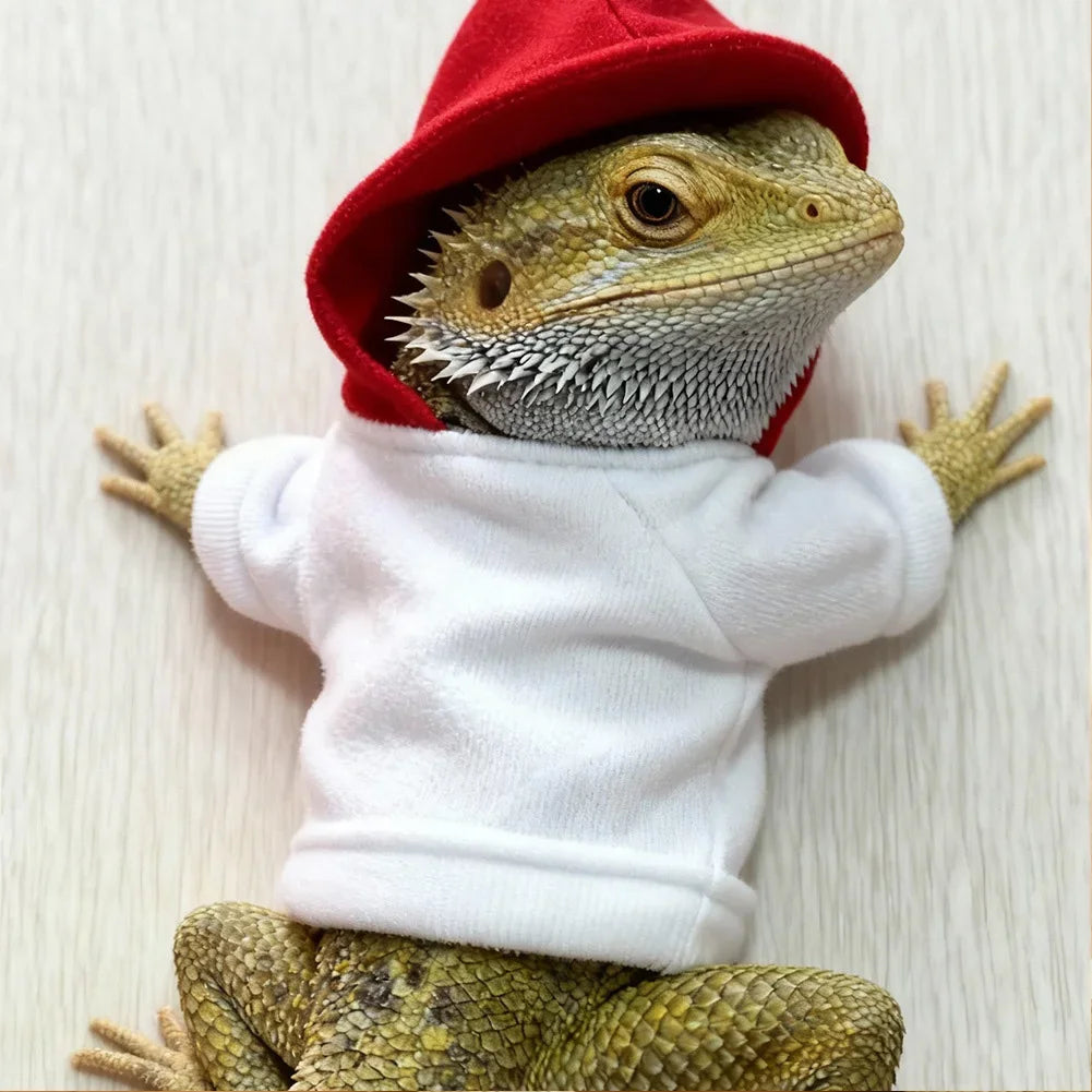 Warm Pet Sweater Hoodie Coat Apparel For Bearded Dragons Lizards Reptiles Chameleons Geckos Hamster Small Animals Photo Prop HIP Red And White