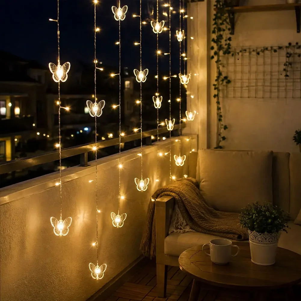 Snowflake/Butterfly Drops 3.5M/4M LED Icicle String Lights With EU/US Plug For Home Outdoor Party Christmas Decorations HIP