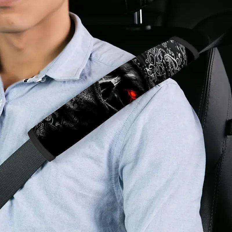 2-Pack Skull Bandana Car Seat Belt Covers – Shoulder Strap Pads Seat Belt Cover HIP