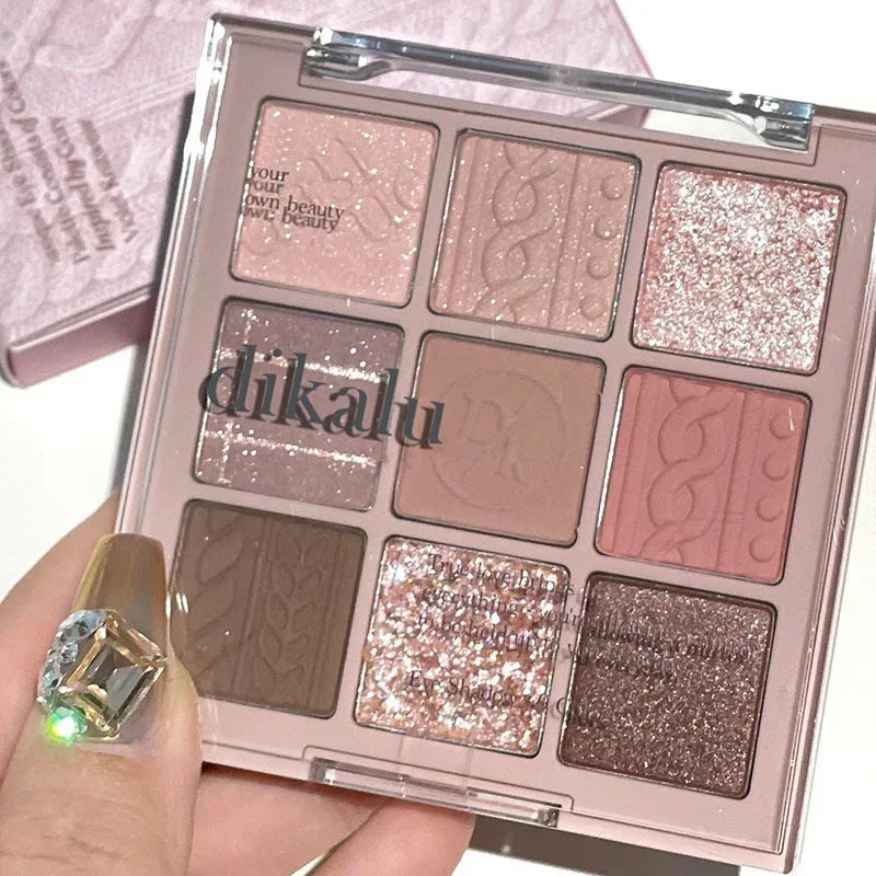 Knitted Pattern Eyeshadow Palette Glitter Matte Pink Pearlescent Shimmer Shinny Pigment Diamond Eyeshadow Korean Cosmetic Makeup HIP