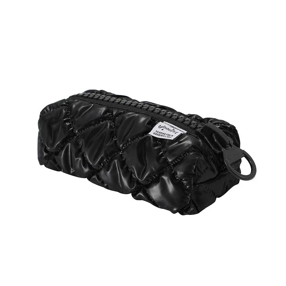 Candy Color Large Zipper Pencil Bag – Polyester Cosmetic Case Zipper Pencil Case HIP Black