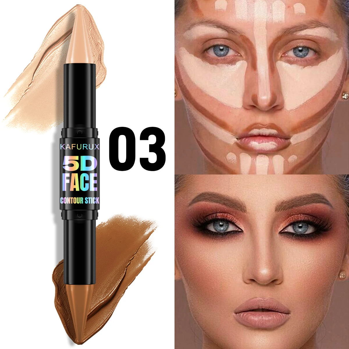 1PC Contour Stick Duo, Double-Eneed Highlight and Shadow Cream Waterproof Full Coverage Face Foundation Concealer Pen Long Lasti HIP 03