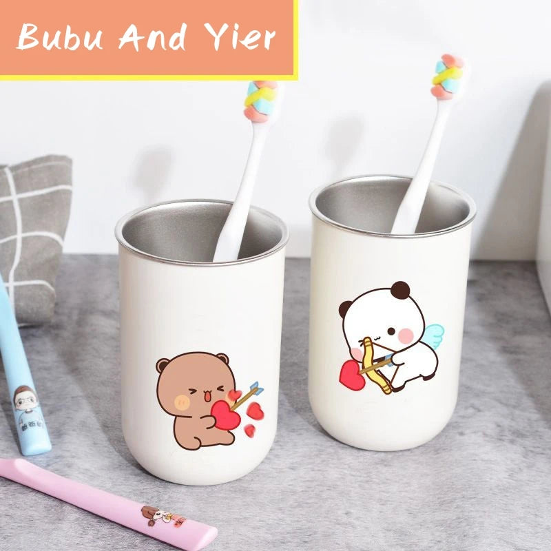 Bubu & Yier Panda Stainless Steel Toothbrush Cup 350ml Toothbrush Holder Cup HIP