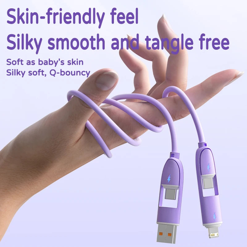 66W Charging Cable Four in One Pd Liquid Tablet Flash Charging Suitable for iPhone, Huawei, Xiaomi Fast Charging Data Cable HIP