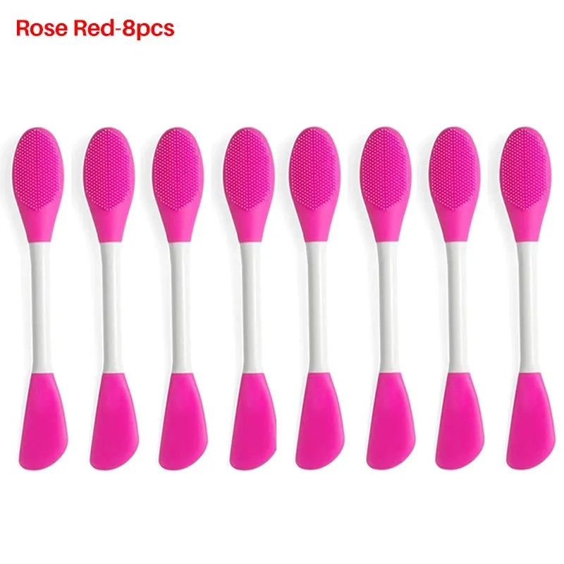 Silicone Face Mask Brush & Spatula – Double-Ended Applicator Face Mask Applicator HIP C716-rose red 8pcs