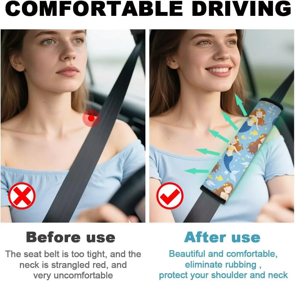2-Pack Mermaid Car Seat Belt Cover Pads – Soft Neoprene Cushions Seat Belt Cover HIP