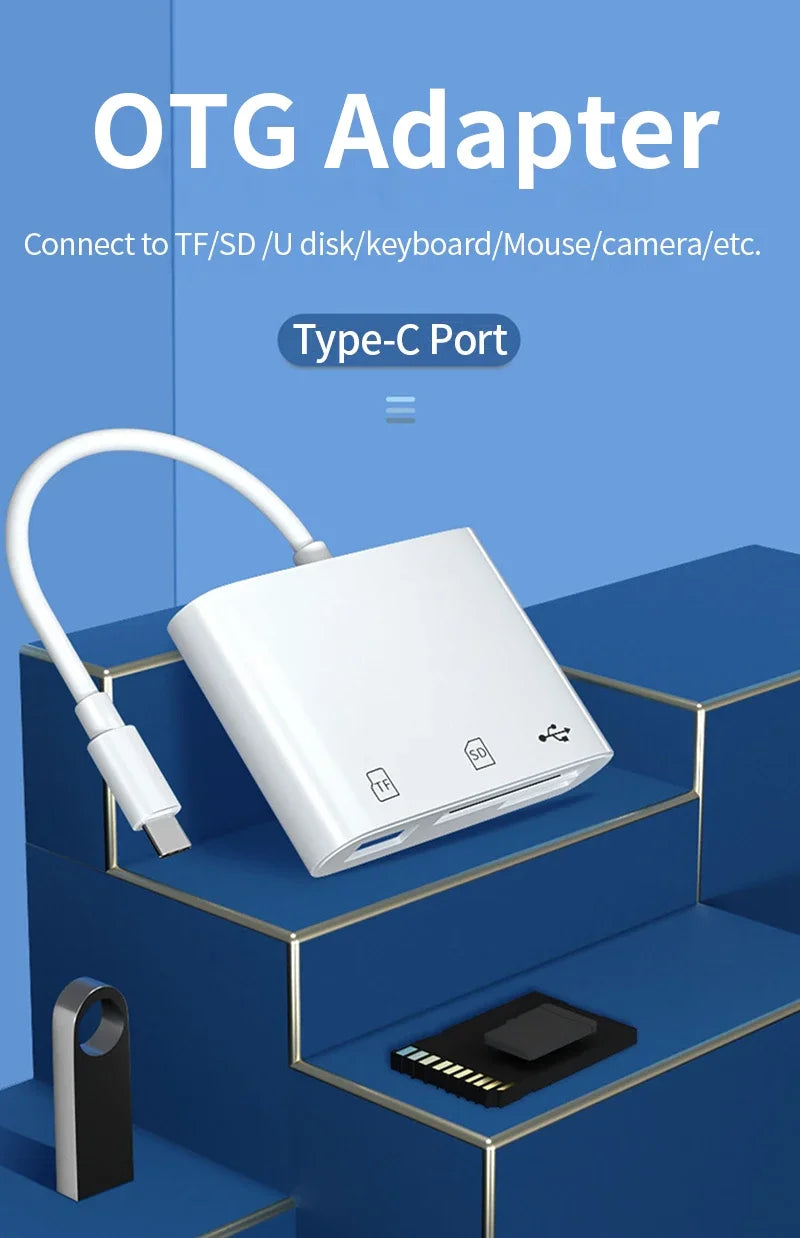 USB-C 3-in-1 SD TF Card Reader OTG Adapter – Plug & Play USB-C Card Reader HIP