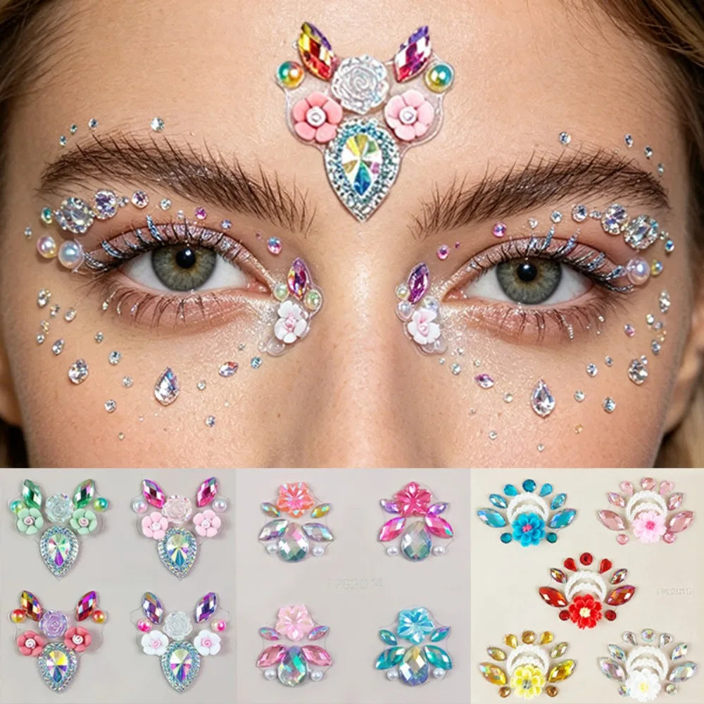 1Pc 3D Forehead Tattoo Stickers Colorful DIY Children Gem Stickers Face Jewels Glitter Face Body Rhinestone Stickers Makeup Tool HIP
