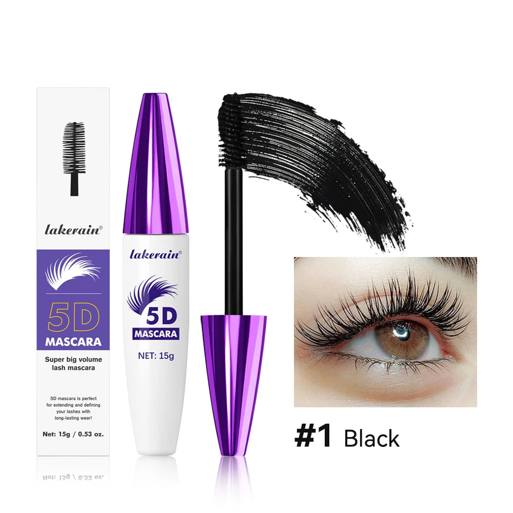 5D Mascara Waterproof Thickening Lengthening Curling Liquid Fiber Mascara Long-Lasting Curling Eyelash Extension Cosmetics HIP 1black