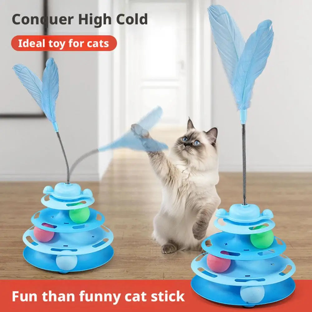 Three-layer Rotating Tower with Ball Pattern Feather Cat Toy Indoor Cat Interactive Fun&Christmas New Year Pet Toys HIP