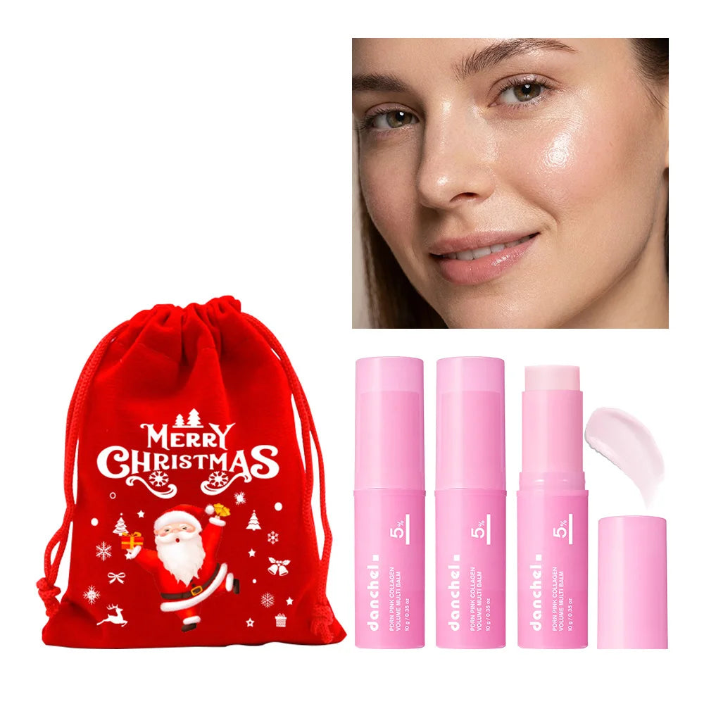 PDRN Pink Collagen Multi Volume Balm Stick Anti Aging Firming Anti Wrinkle For Eye Neck Forehead Smile Lines HIP 3 and Christmas Bag