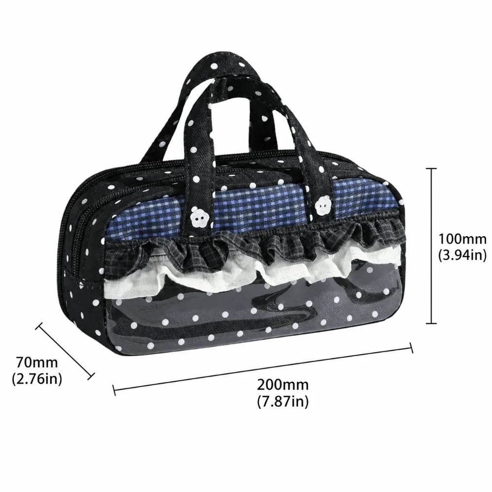 Kawaii Ruffle Lace Pencil Case – Polka Dot Multi-Layer Pouch Pencil Case HIP