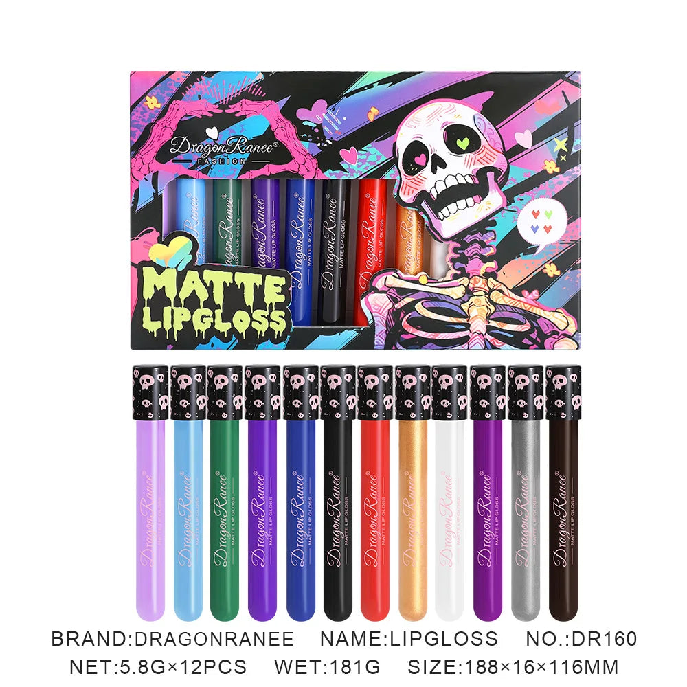Dragon Ranee 12-Shade Matte Lip Glaze – Halloween Cosplay Set Matte Lip Glaze Set HIP DR160
