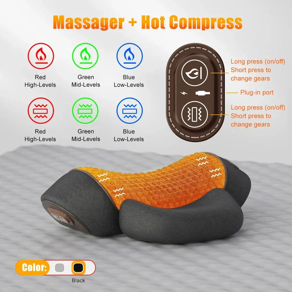 Electric Neck Massager Pillow – Heat, Vibration & Traction Neck Massager Pillow HIP Hot-Massage-B