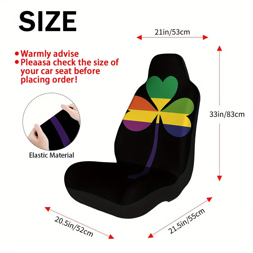 2-Piece Pride Rainbow Shamrock Car Seat Covers | All Seasons Car Seat Covers HIP