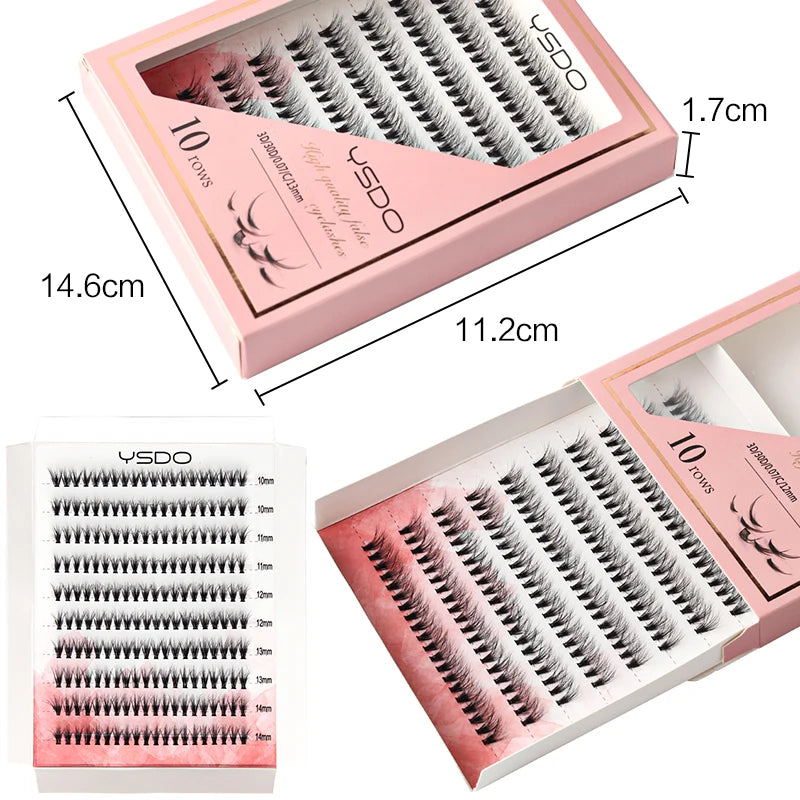 YSDO 10rows New 200Bundles Eyelash Extension 3D Mink Russian Volume Lashes 30/40D Cluster Eyelashes Individual Cilia Makeup Tool HIP