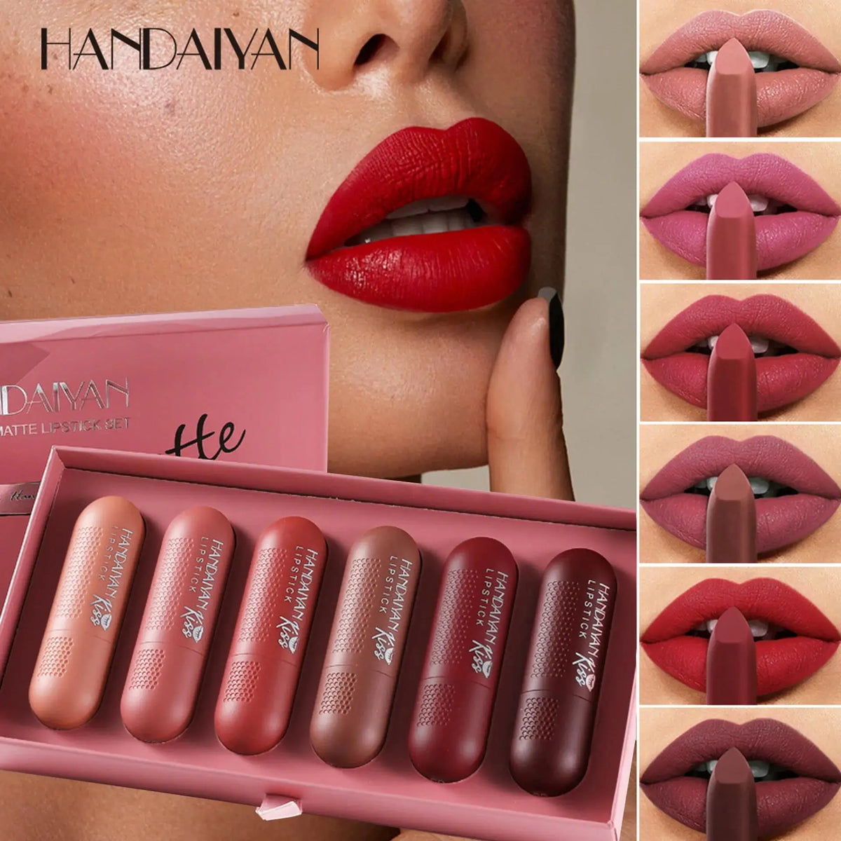 Handaiyan 6-Color Velvet Matte Lipstick Set – Gift Box Matte Lipstick Set HIP