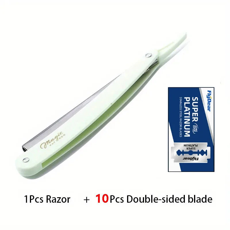 Professional Folding Straight Edge Barber Razor + Blades Straight Edge Razor HIP C633-White 10 blade