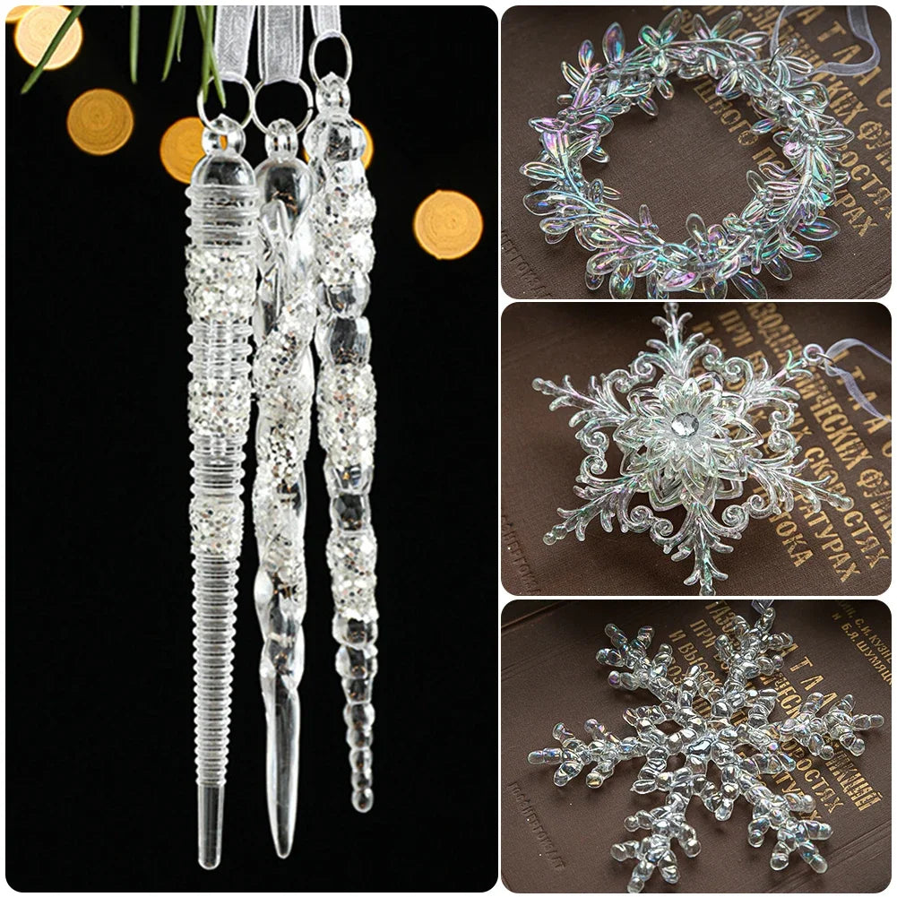 Crystal Clear Snowflake Christmas Tree Pendants Icicle Decorations For Holiday Winter Party Transparent Hanging Ornament HIP