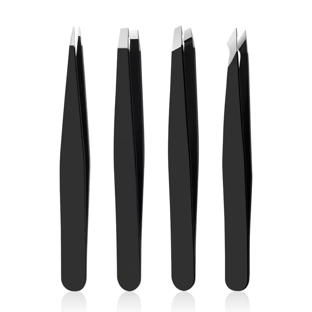 4-Piece Stainless Steel Precision Eyebrow Tweezer Set Eyebrow Tweezer Set HIP C518-black 4pcs