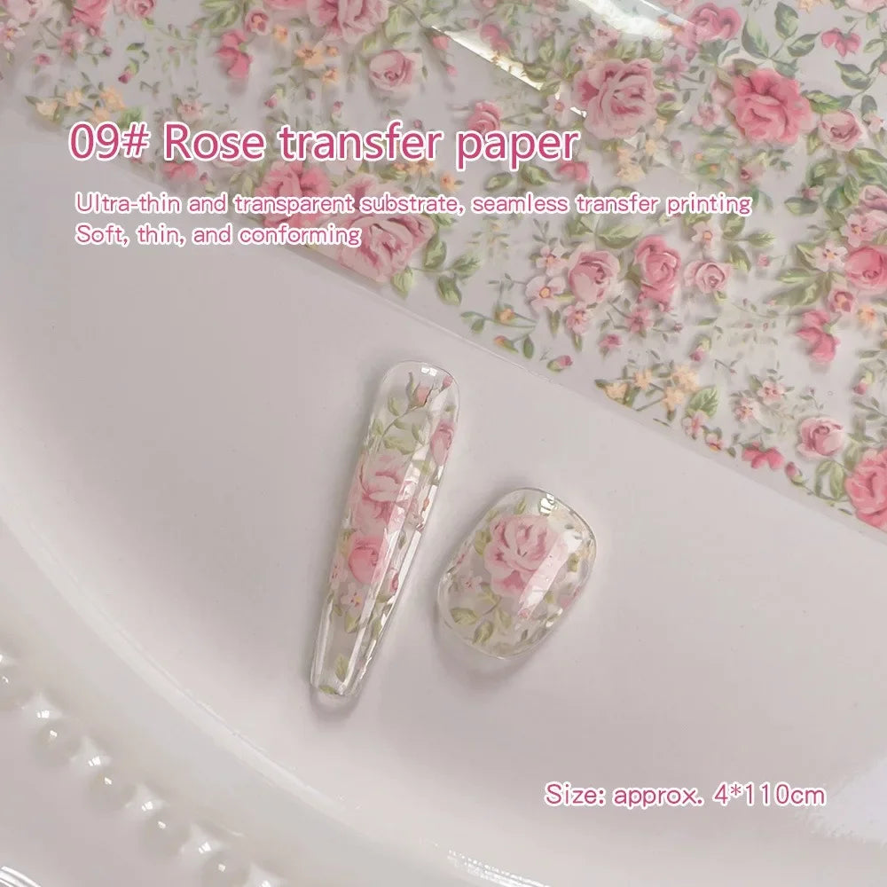 Lace Floral Nail Transfer Stickers Colorful Rose Flower Nail Foil French Vintage Style for DIY Manicure Transfer Paper Ornament HIP 09