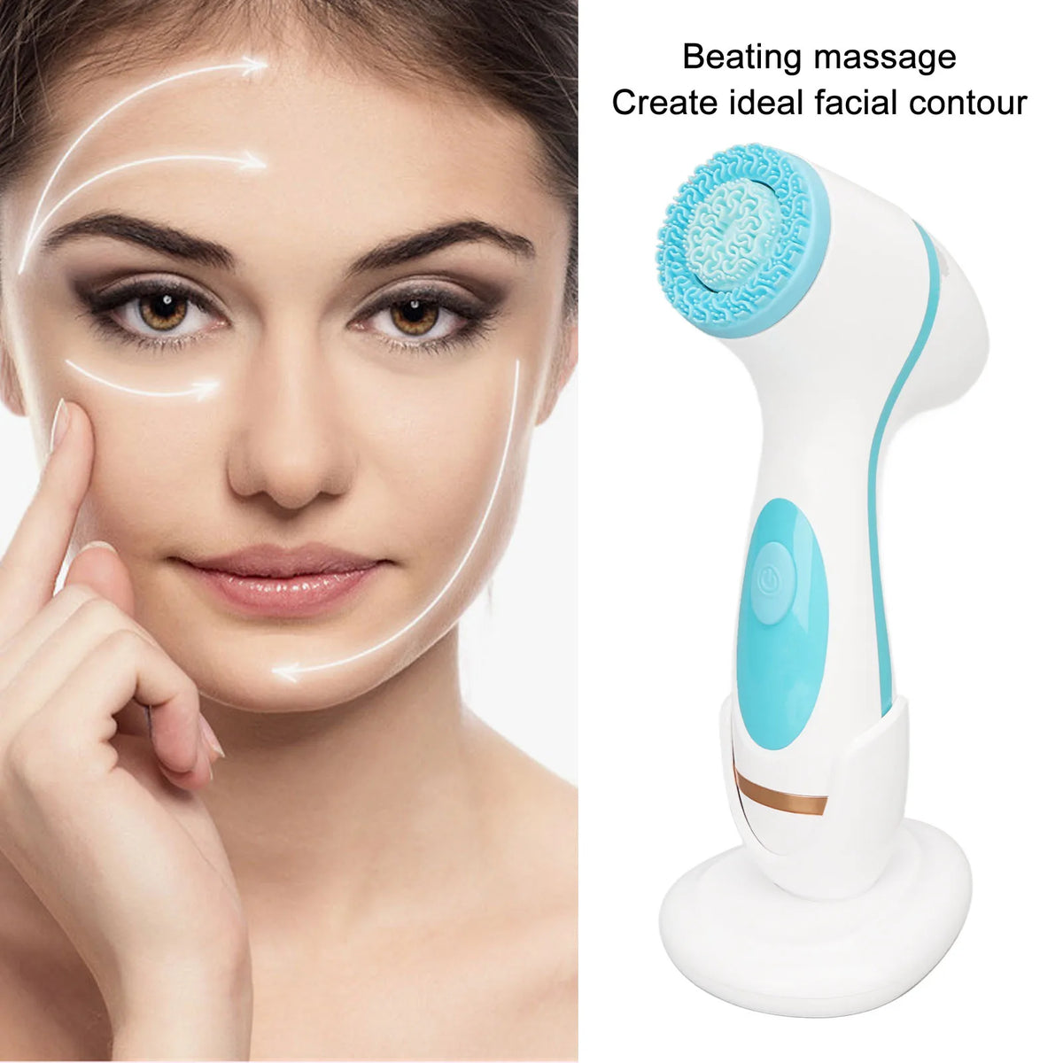 Facial Electric Cleaner Rechargeable Silicone Massage Cleansing Face Brush with Heads HIP