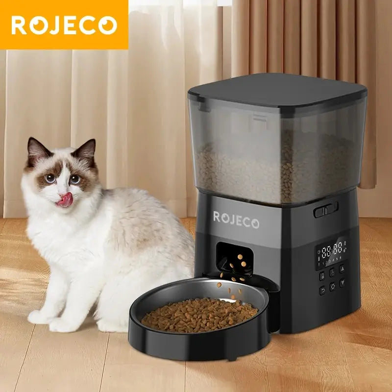 ROJECO Automatic Pet Feeder Button Version Auto Cat Food Dispenser Accessories Smart Control Pet Feeder For Cats Dog Dry Food HIP