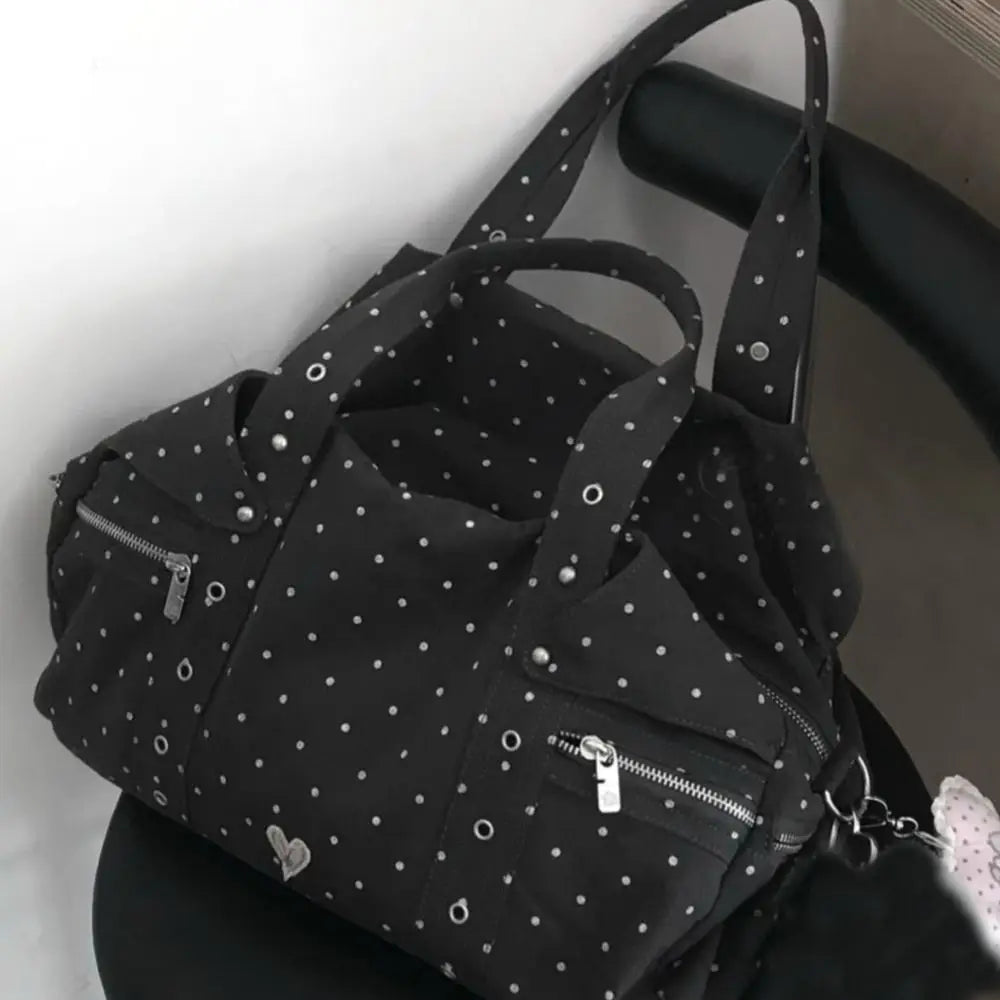 Polka Dot Canvas Tote Bag – Large Women's Shoulder Bag Canvas Tote Bag HIP