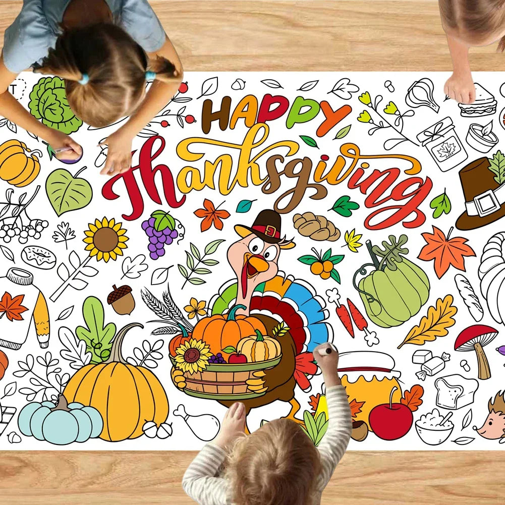 Giant Doodle Drawing Table Cover 76x183cm DIY Coloring Tablecloth Sports Halloween Thanksgiving Theme HIP